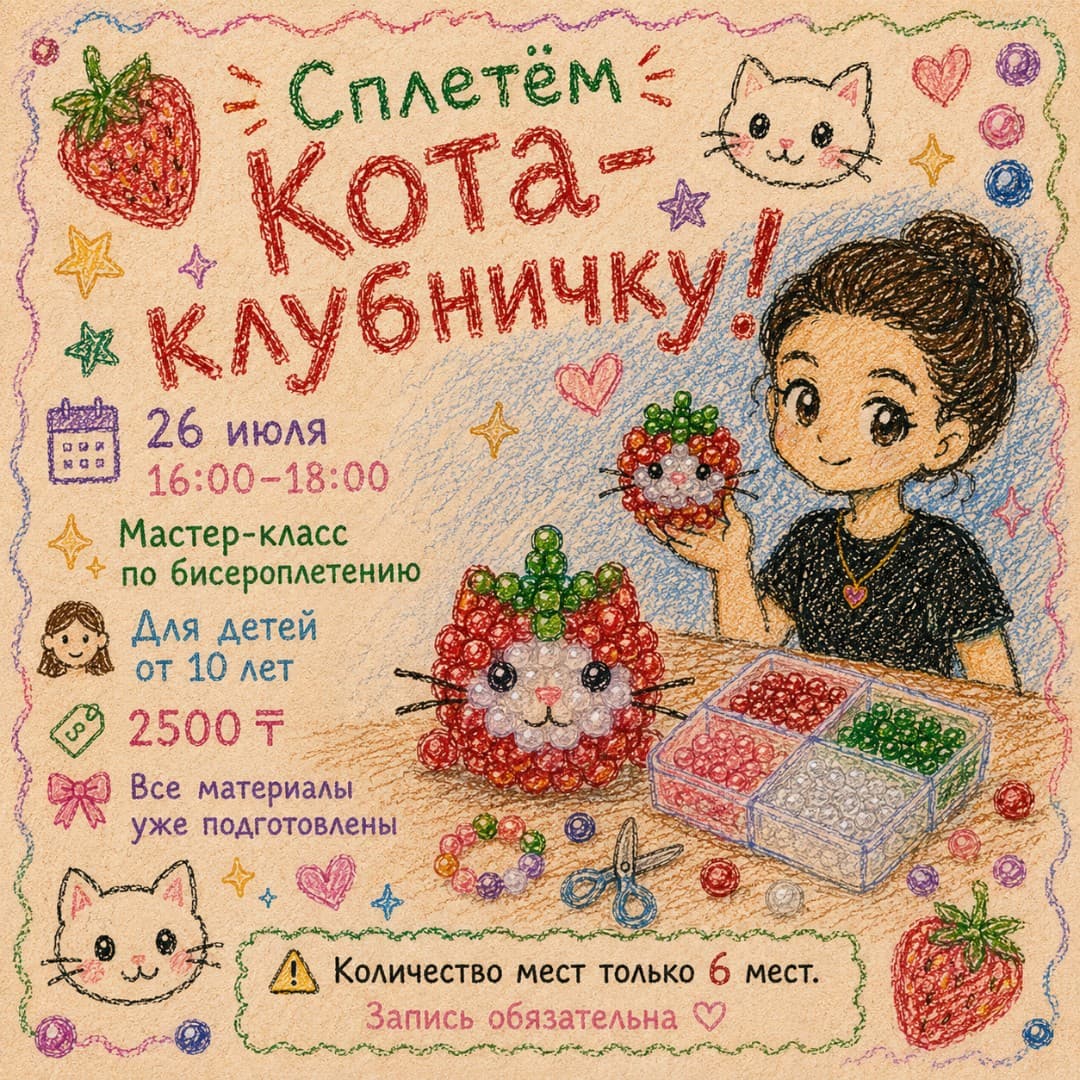 🐱 Мастер-класс по плетению игрушки «Кот-клубничка» из бусин